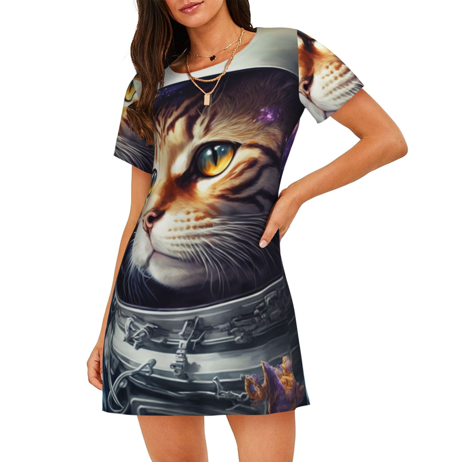 Mädchen-Nachthemd Mit Katzen- & Hasen-Motiv – Langarm, Baumwollmix, Größen S–XXL