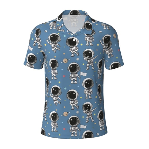 Balery Astronaut Printed Men’s Short Sleeve Polo Shirt, Midweight Men's Shirt,Golf Polo shirts -4X-Large