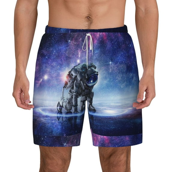 Balery Astronauts Start Running Mens Swim Trunks Swim Shorts for Men Quick Dry Inseam Beach Shorts with Compression Liner Pocket-X-Large