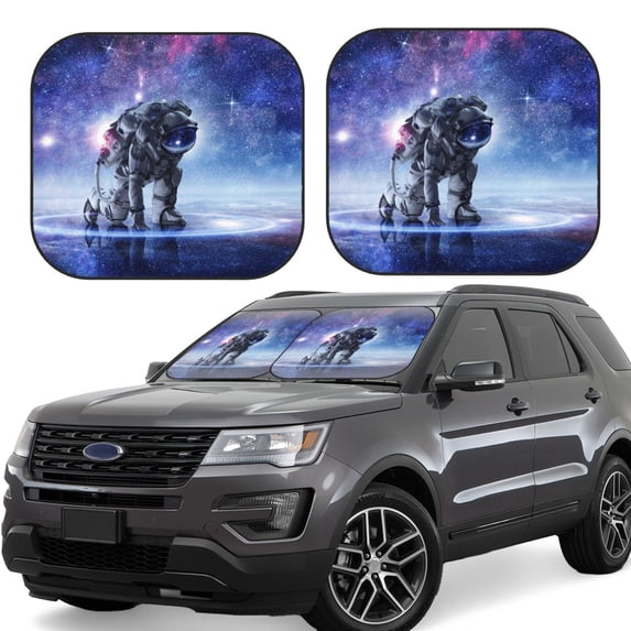 Balery 2 Piece Astronauts Start Running Car Windshield Sun Shade|Foldable Front Windshield Shade for Car Front Window for Most Sedans SUV Truck-Small