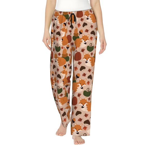 Balery Autumn Fox Pumpkin Lazy print Women's Pajama Pants,Ultra Lightweight Pjs,Lounge Pant-Medium