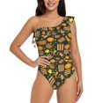 thumbnail image 1 of Balery Autumn Harvest Pumpkin Basket One Shoulder Swimsuits for Women Ruffle Swimsuits Tummy Control One Shoulder Bathing Suits-XX-Large, 1 of 8