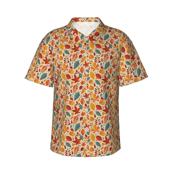 Balery Autumn Leaves 3 Print Men's Hawaiian Shirts Short Sleeve Beach Shirt Relaxed Fit Vacation Button Down Shirts-X-Large