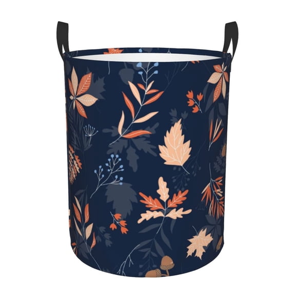 Balery Autumn Leaves With Blue Round Laundry Basket with Handles Waterproof Freestanding Laundry Hamper for Clothes Toys in the Dorm and Family-Medium