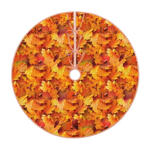 Balery Autumn Maple Leaf Pile Printed Christmas Tree Skirt , Merry Christmas Party Christmas Tree Decoration,Adjustable Tree Skirt-48"