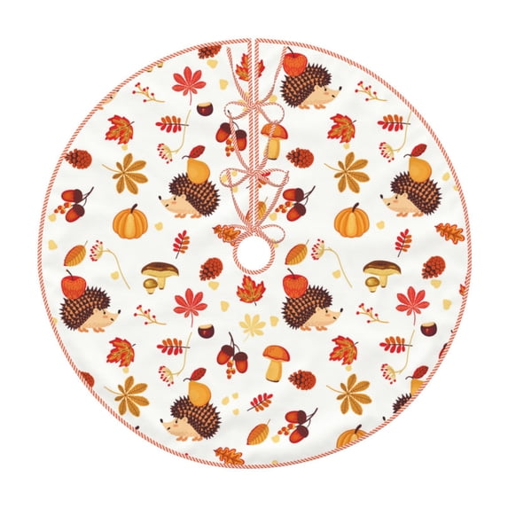 Balery Autumn Maple Leaf with Hedgehog Printed Christmas Tree Skirt , Merry Christmas Party Christmas Tree Decoration,Adjustable Tree Skirt-30"