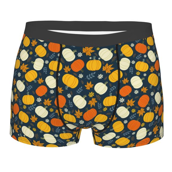 Balery Autumn Pumpkin Maple Leaf Plants Men's Boxer Briefs, Soft and Breathable Cotton Underwear with nylon Waistband-Medium