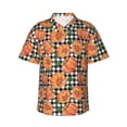 thumbnail image 1 of Balery Autumn Pumpkins Gingham Print Men's Hawaiian Shirts Short Sleeve Beach Shirt Relaxed Fit Vacation Button Down Shirts-X-Large, 1 of 9
