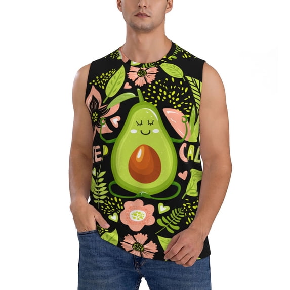 Balery Avocado Keep Calm Men's Sleeveless Muscle Shirts Workout Tank Top, Moisture Wicking, Odor Protection-Large