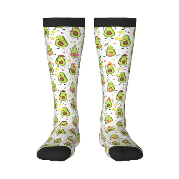 Balery Avocado Playing Music Printed Novelty Socks Men's Women's Crew Socks Sports Socks Knee High Socks Cotton Socks Quirky and Cool Socks