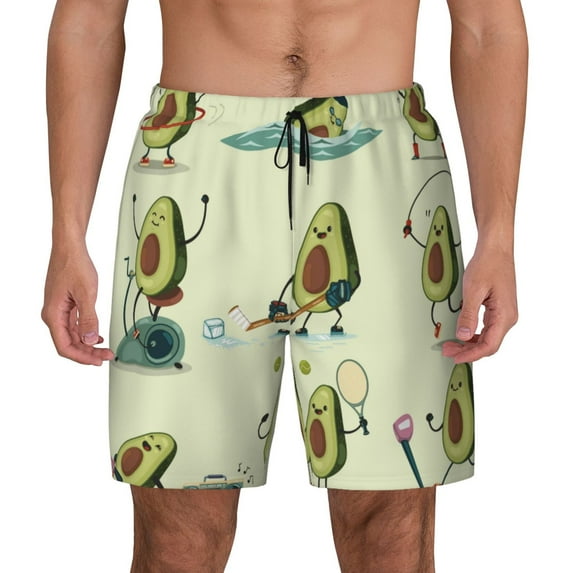 Balery Avocado for Exercise Mens Swim Trunks Swim Shorts for Men Quick Dry Inseam Beach Shorts with Compression Liner Pocket-3X-Large