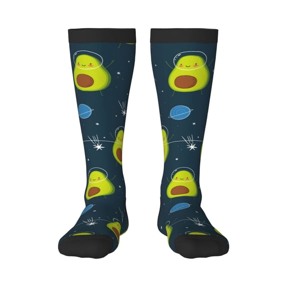Balery Avocado in Space Printed Novelty Socks Men's Women's Crew Socks Sports Socks Knee High Socks Cotton Socks Quirky and Cool Socks