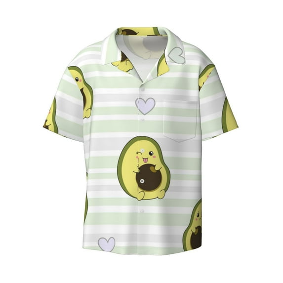 Balery Avocado of a Hear Men's Casual Button Down Shirt Short Sleeve Textured Summer Cuban Beach Shirts-3X-Large