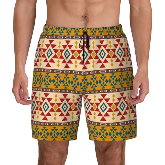 Balery Aztec Mens Swim Trunks Swim Shorts for Men Quick Dry Inseam Beach Shorts with Compression Liner Pocket-XX-Large
