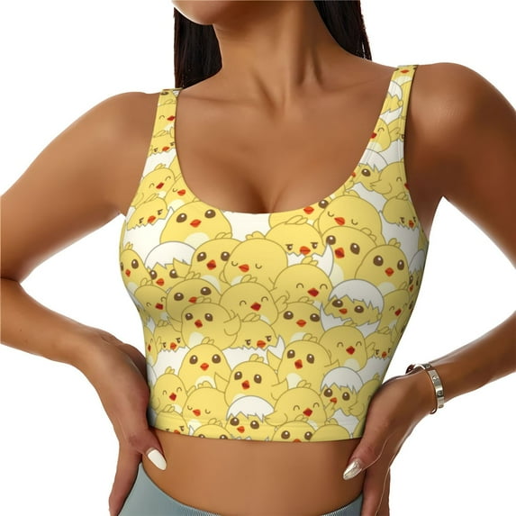 Balery Baby Chicks Pattern Racerback Sports Bras for Women - Padded Seamless High Impact Support for Yoga Gym Workout Fitness-Medium
