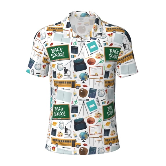 Balery Back To School A Printed Men’s Short Sleeve Polo Shirt, Midweight Men's Shirt,Golf Polo shirts -4X-Large
