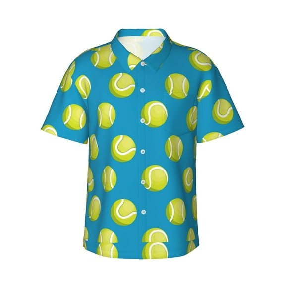 Balery Ball Tennis Print Men's Hawaiian Shirts Short Sleeve Beach Shirt Relaxed Fit Vacation Button Down Shirts-X-Large
