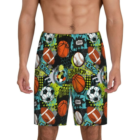 Balery Balls Men's Cotton Knit Pajama Shorts Waistband & Pockets,Short Pajama Pants-Large