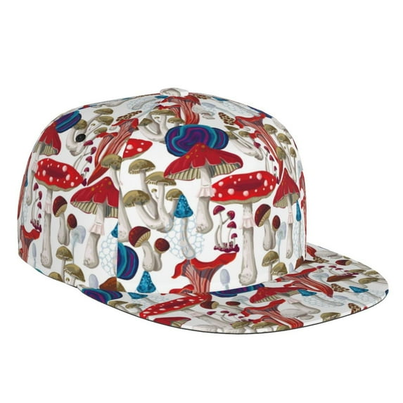 Balery Baseball Cap Flat Bill Hats for Men Adjustable Size for Running Workouts and Outdoor Activities All Seasons Dad Hat(Colorful Mushrooms (2) )