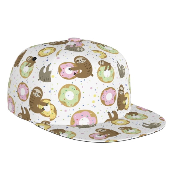 Balery Baseball Cap Flat Bill Hats for Men Adjustable Size for Running Workouts and Outdoor Activities All Seasons Dad Hat(Donut Sloth )