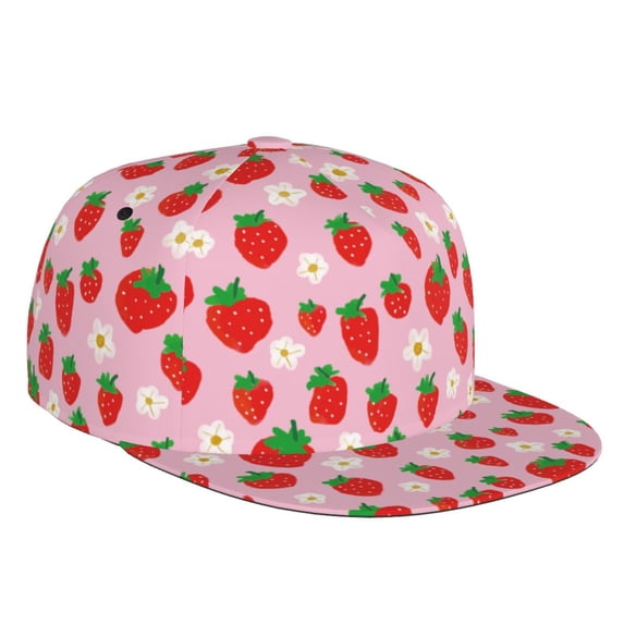 Balery Baseball Cap Flat Bill Hats for Men Adjustable Size for Running Workouts and Outdoor Activities All Seasons Dad Hat(Hand Drawn Strawberry )