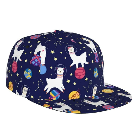 Balery Baseball Cap Flat Bill Hats for Men Adjustable Size for Running Workouts and Outdoor Activities All Seasons Dad Hat(Lama in Space )