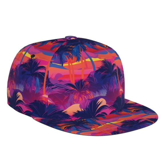Balery Baseball Cap Flat Bill Hats for Men Adjustable Size for Running Workouts and Outdoor Activities All Seasons Dad Hat(Retro Palms )