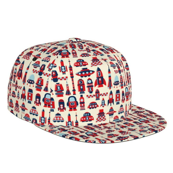 Balery Baseball Cap Flat Bill Hats for Men Adjustable Size for Running Workouts and Outdoor Activities All Seasons Dad Hat(Rocket Pattern )