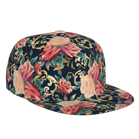 Balery Baseball Cap Flat Bill Hats for Men Adjustable Size for Running Workouts and Outdoor Activities All Seasons Dad Hat(Rose Flowers )