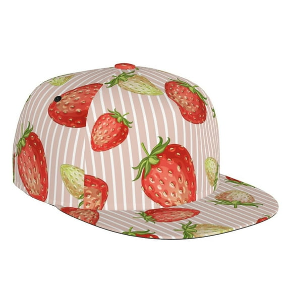 Balery Baseball Cap Flat Bill Hats for Men Adjustable Size for Running Workouts and Outdoor Activities All Seasons Dad Hat(Strawberries )