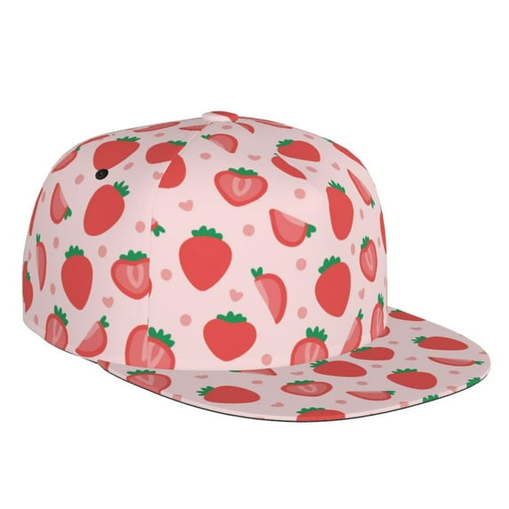 Balery Baseball Cap Flat Bill Hats for Men Adjustable Size for Running Workouts and Outdoor Activities All Seasons Dad Hat(Strawberry )