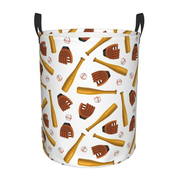 Balery Baseball Sport Round Laundry Basket with Handles Waterproof Freestanding Laundry Hamper for Clothes Toys in the Dorm and Family-