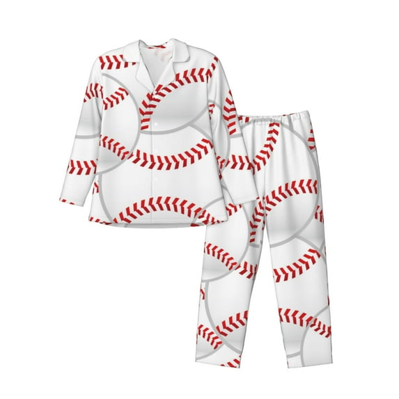 Balery Baseballs Pattern Pajama Sets for Men Long Sleeve 2 Piece Sleepwear Loungewear Sets Soft PJ's with Pockets Long Sleeve Comfy Pj Sets-Large
