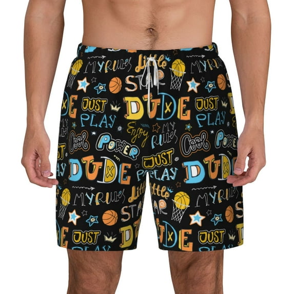 Balery Basketball Mens Swim Trunks Swim Shorts for Men Quick Dry Inseam Beach Shorts with Compression Liner Pocket-Small