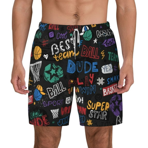 Balery Basketball Mens Swim Trunks Swim Shorts for Men Quick Dry Inseam Beach Shorts with Compression Liner Pocket-Small