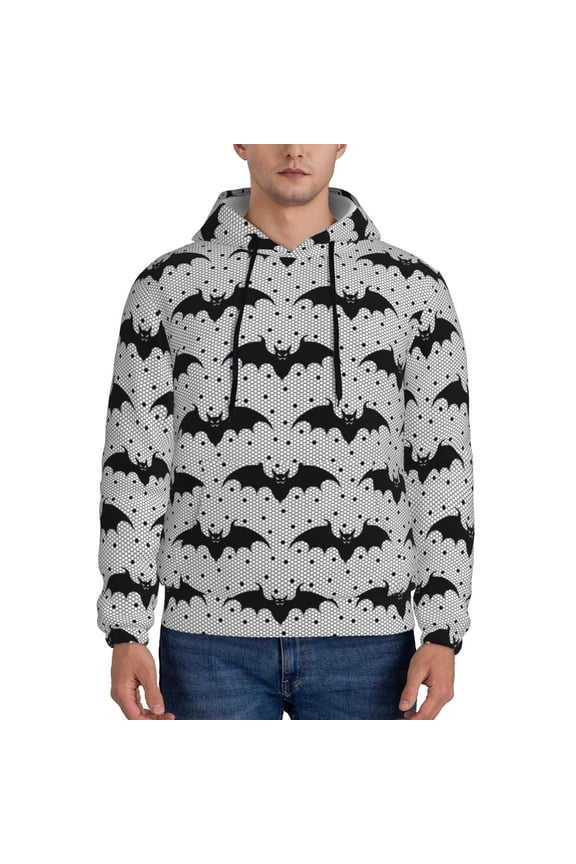 Bat Pattern Mens Hoodie Kangaroo Pocket Hoodie Pullover Hooded Sweatshirt Ideal for Daily Wear Travel and Home-XX-Large