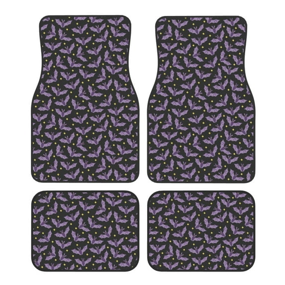Balery Bat Purple Pattern 4-Piece Floor Mats, Heavy-Duty Rubber Liners, Anti-Slip Design, All-Season Automotive Protection, Vehicles, Cars, Trucks, and SUVs