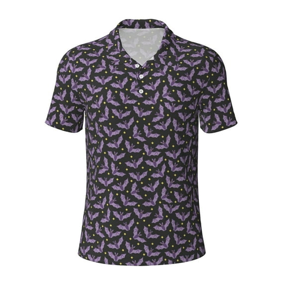 Balery Bat Purple Printed Men’s Short Sleeve Polo Shirt, Midweight Men's Shirt,Golf Polo shirts -Small