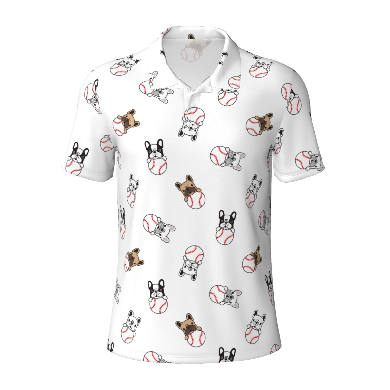 Balery Bbaseball Dog Printed Men’s Short Sleeve Polo Shirt, Midweight