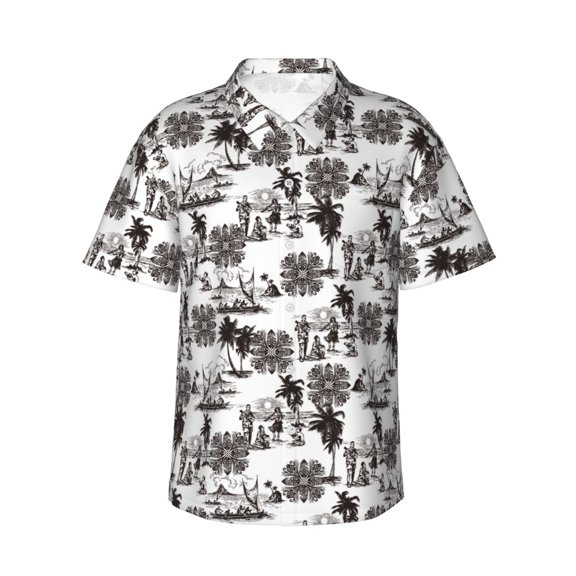 Balery Beach Print Men's Hawaiian Shirts Short Sleeve Beach Shirt Relaxed Fit Vacation Button Down Shirts-XX-Large