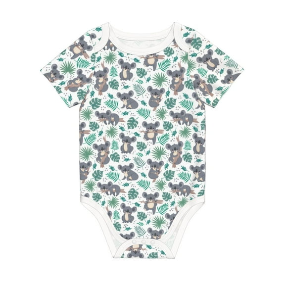 Balery Bears and Tropical Leaves Pattern Baby Climbing Clothes Infant Bodysuit Cute Infant Bodysuit Baby Romper-6 Months