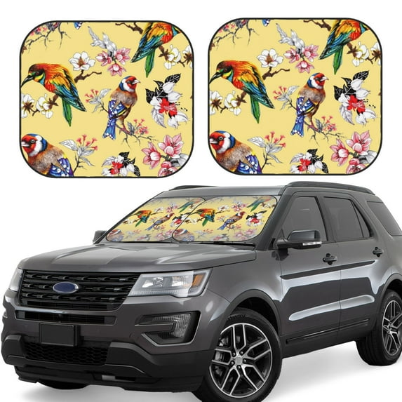 Balery Beautiful Bright Birds And Flowers Sun Shield 2 Pack For Car Front Windows Foldable Sun Visor Protector Blocks Max Uv Rays And Keeps Your Vehicle Cool For Most Sedans Suv Truck