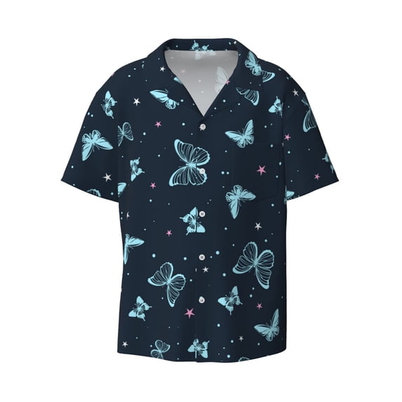 Balery Beautiful Butterflies Men's Casual Button Down Shirt Short Sleeve Textured Summer Cuban Beach Shirts-3X-Large