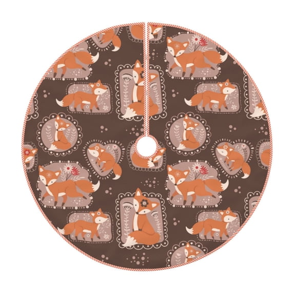 Balery Beautiful Fox Printed Christmas Tree Skirt , Merry Christmas Party Christmas Tree Decoration,Adjustable Tree Skirt-36"