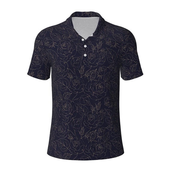 Balery Beautiful Roses Printed Men’s Short Sleeve Polo Shirt, Midweight Men's Shirt,Golf Polo shirts -Medium