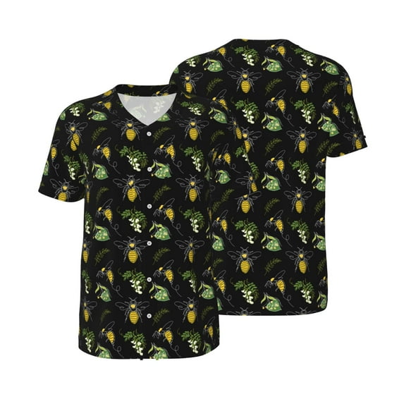 Balery Bee Floral Baseball Jersey for Men Casual Button Down Shirts Short Sleeve Active Team Sports Uniform-X-Large