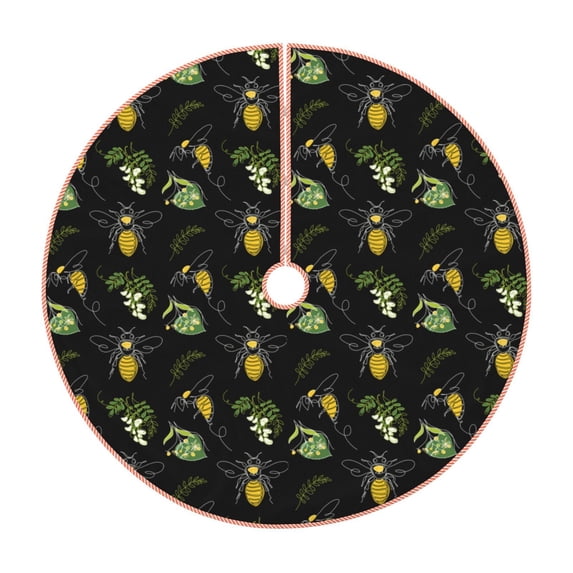 Balery Bee Floral Printed Christmas Tree Skirt , Merry Christmas Party Christmas Tree Decoration,Adjustable Tree Skirt-30"