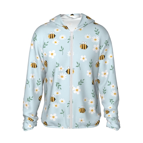 Balery Bee Flower Men's Women's UPF 50+ Sun Protection Lightweight Hoodie Performance Long Sleeve Shirt for Fishing Running-XX-Large