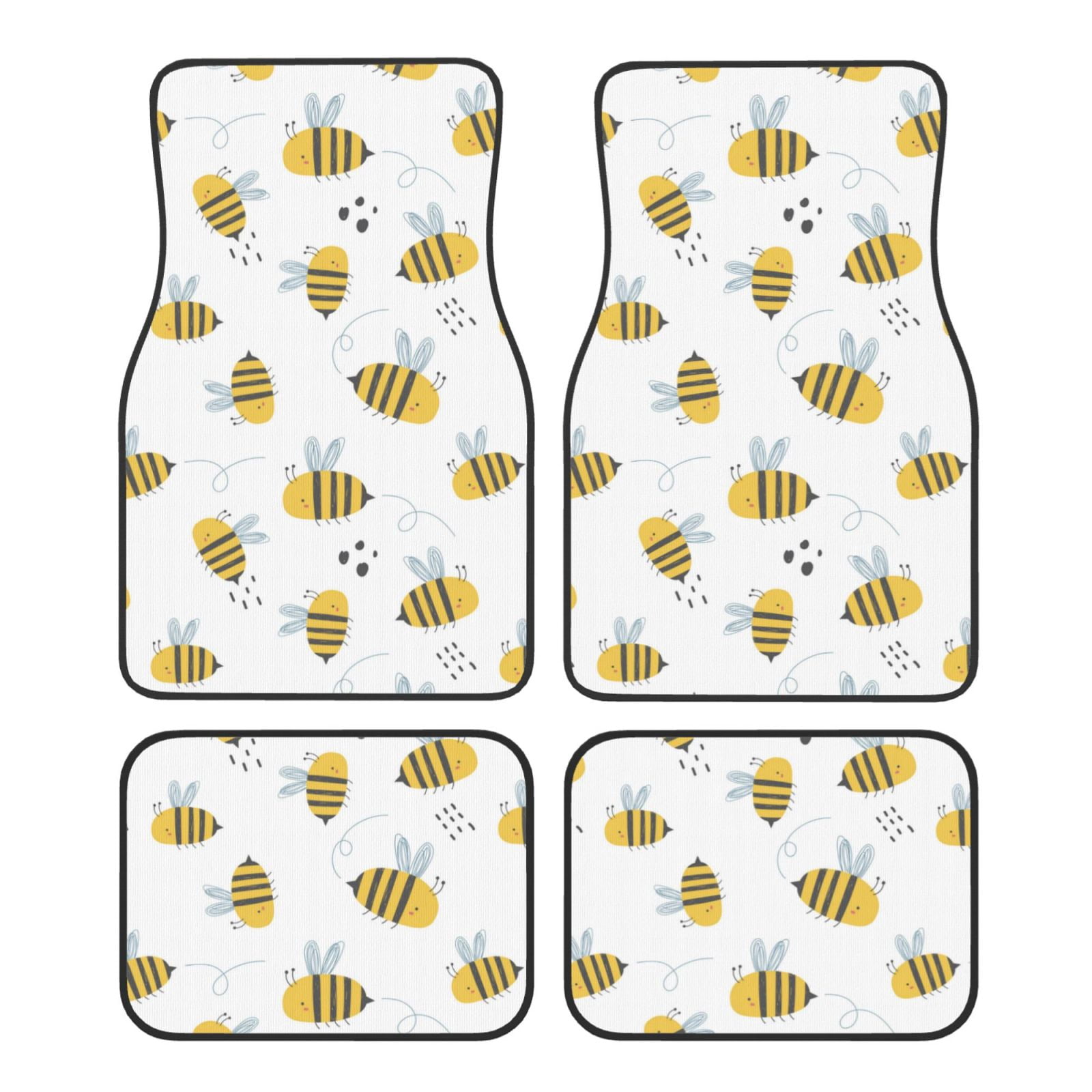 Balery Bee Pattern 4-Piece Floor Mats, Heavy-Duty Rubber Liners, Anti ...