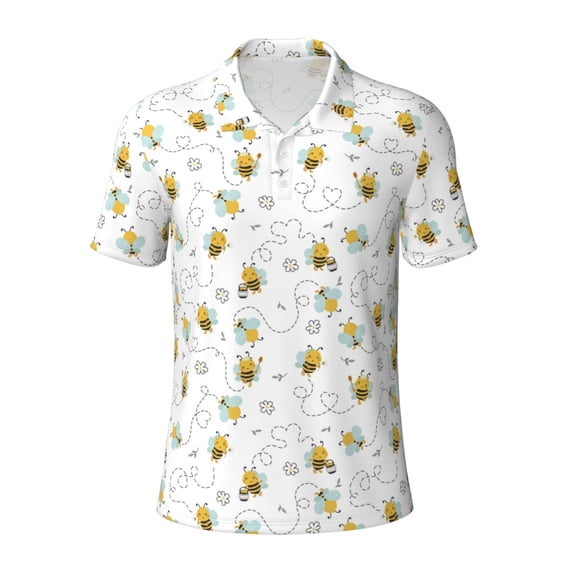 Balery Bee Printed Men’s Short Sleeve Polo Shirt, Midweight Men's Shirt,Golf Polo shirts -Medium